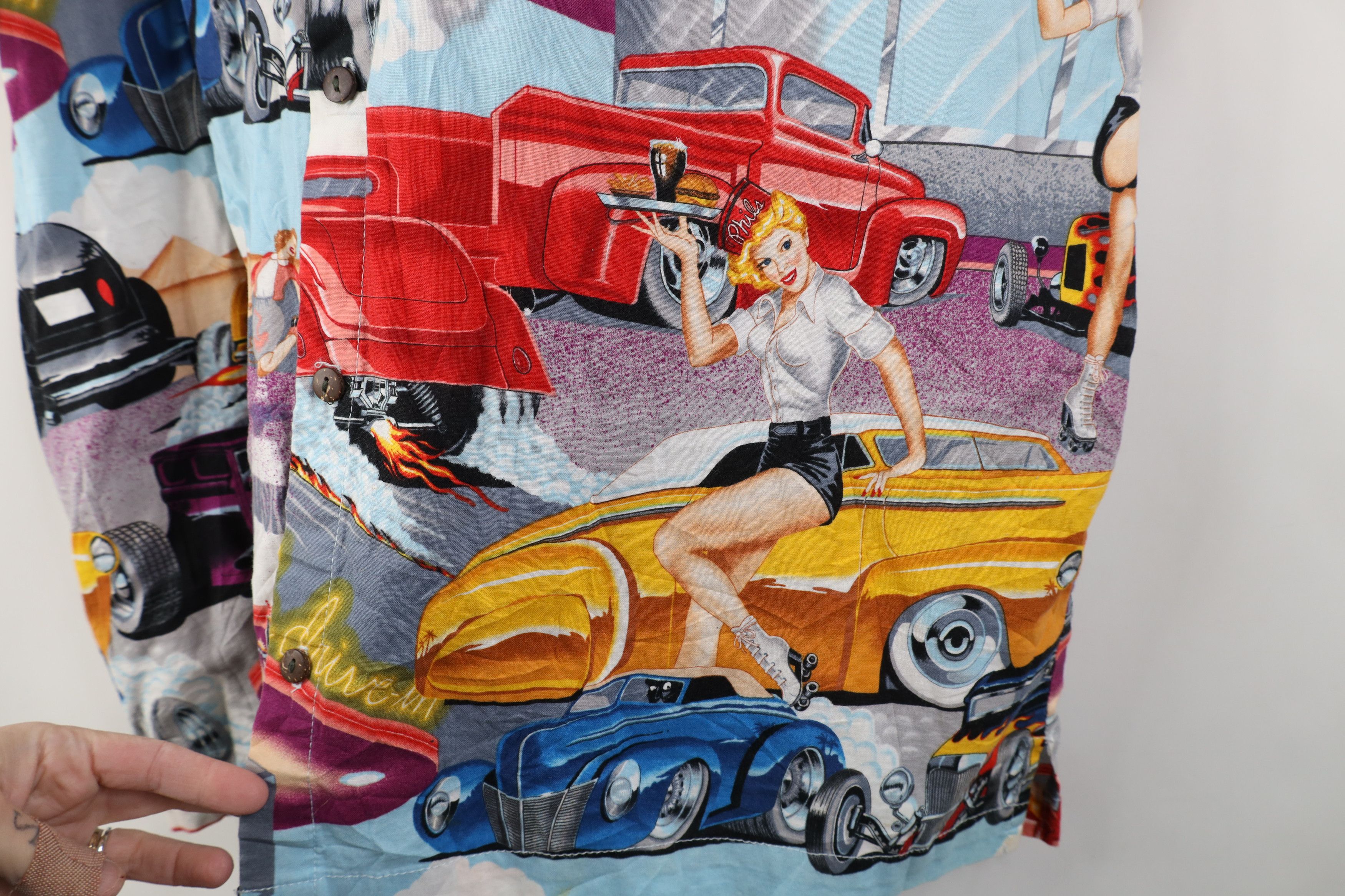 Vintage 90s Rockabilly Rod All Over Print Button Shirt USA