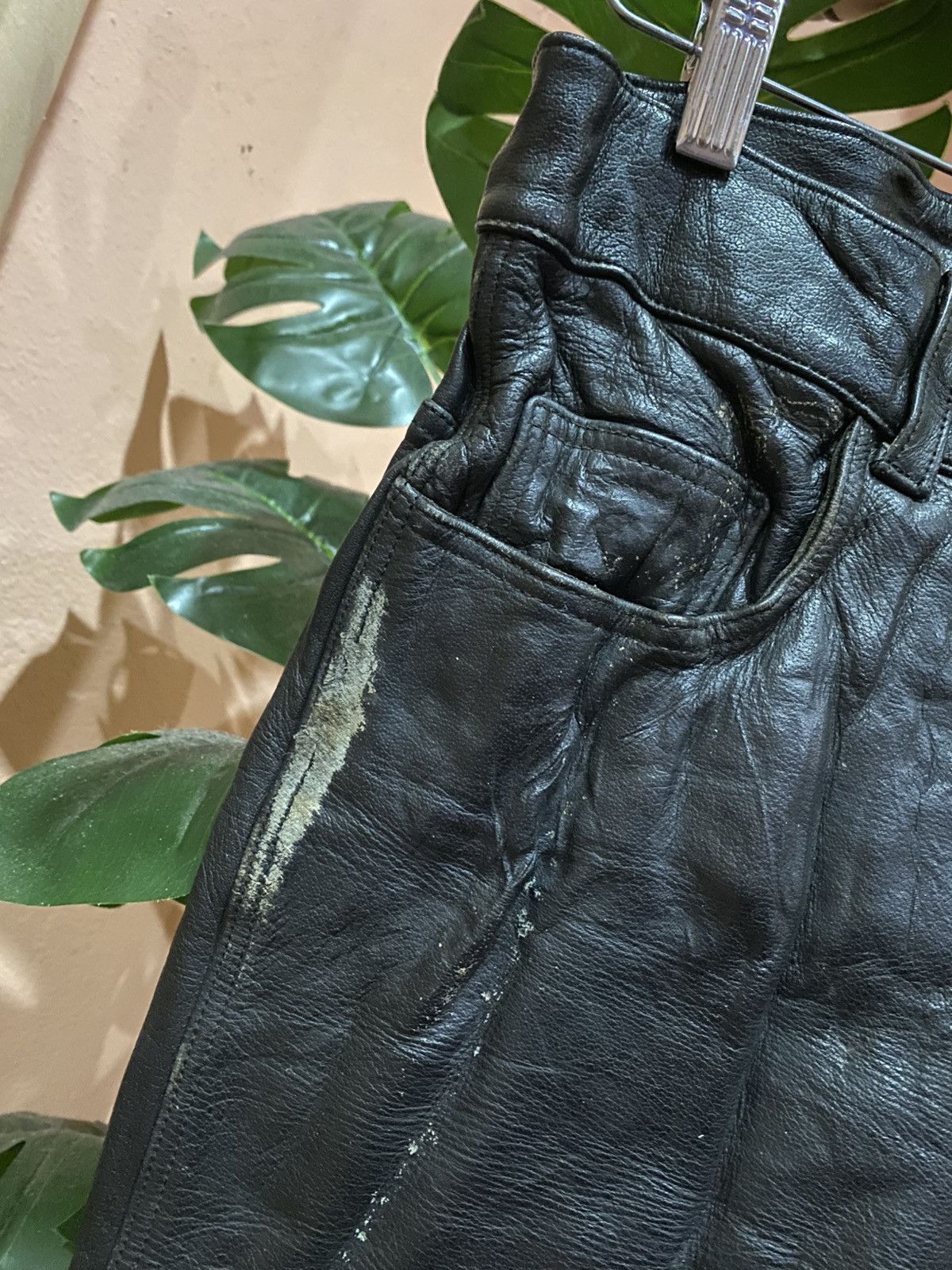 Genuine Leather Vintage NAVY RIDER Black Leather Biker Pant Genuine Leather Size US 29 - 7 Thumbnail