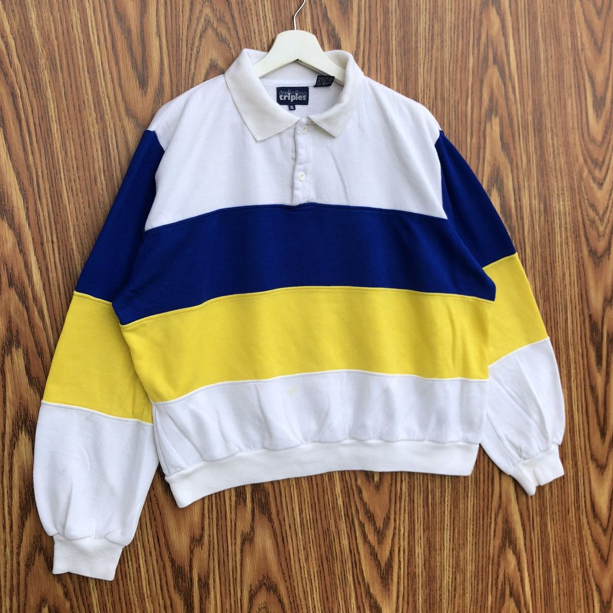 Vintage Vintage 90s Triples Polo Sweatshirt Stripe Pullover Size US XL / EU 56 / 4 - 2 Thumbnail