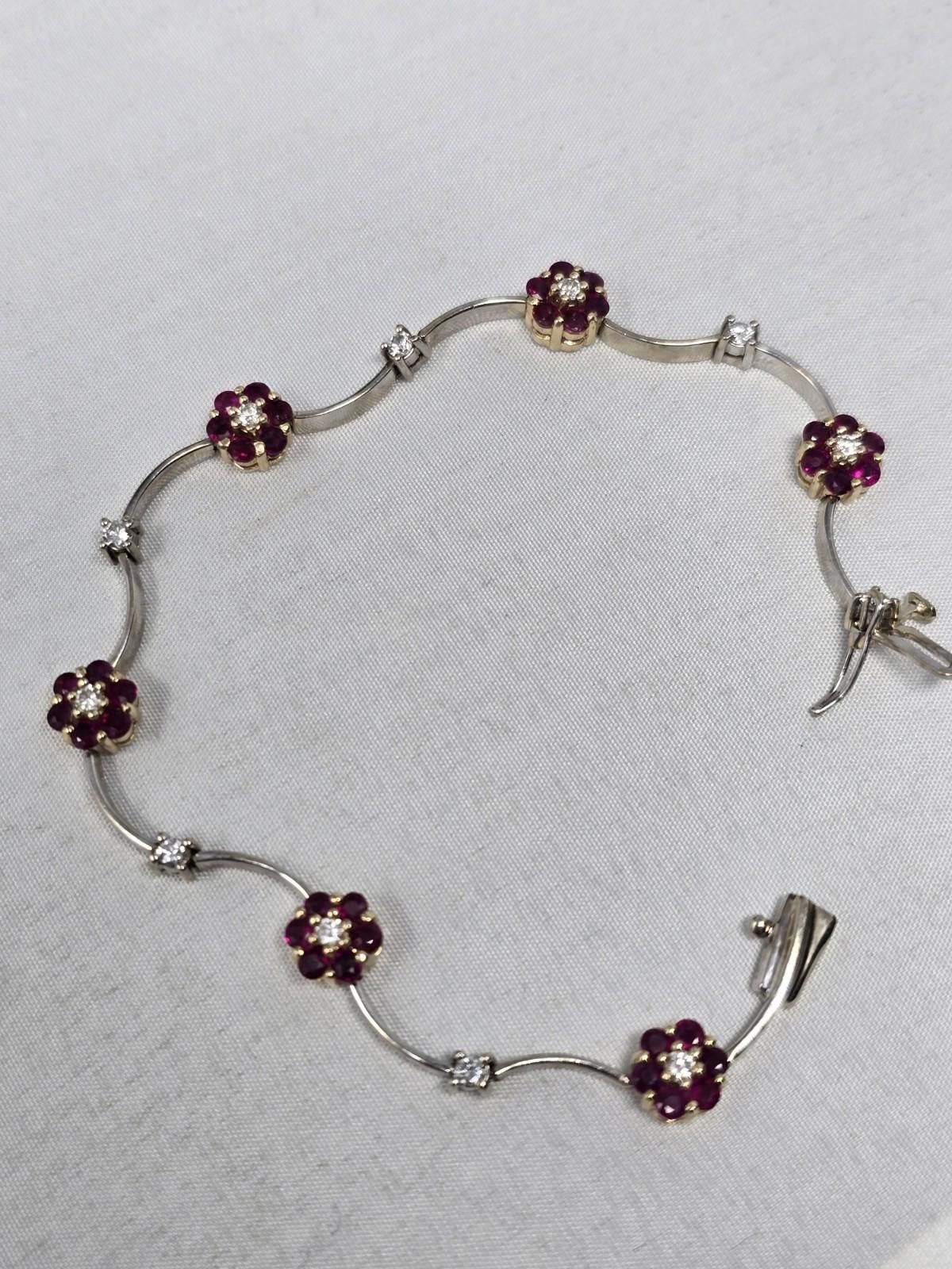 Other Ryan Gems 14K Gold 1.77 ctw Ruby Diamond Flower Bracelet Size ONE SIZE - 1 Thumbnail