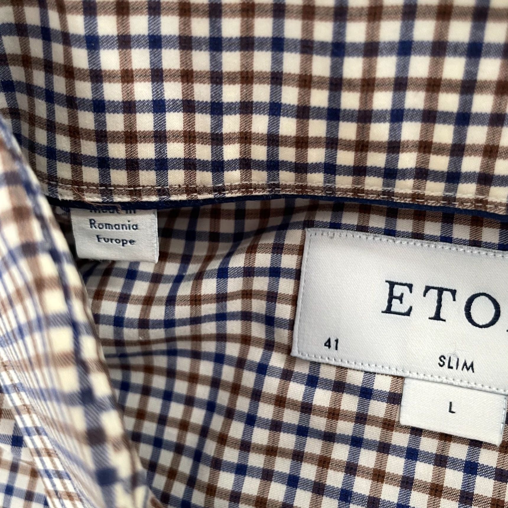 Eton Eton Shirt Adult L Slim Multicolor Blue Brown Check Button Up Long Sleeve Mens Size US L / EU 52-54 / 3 - 6 Thumbnail