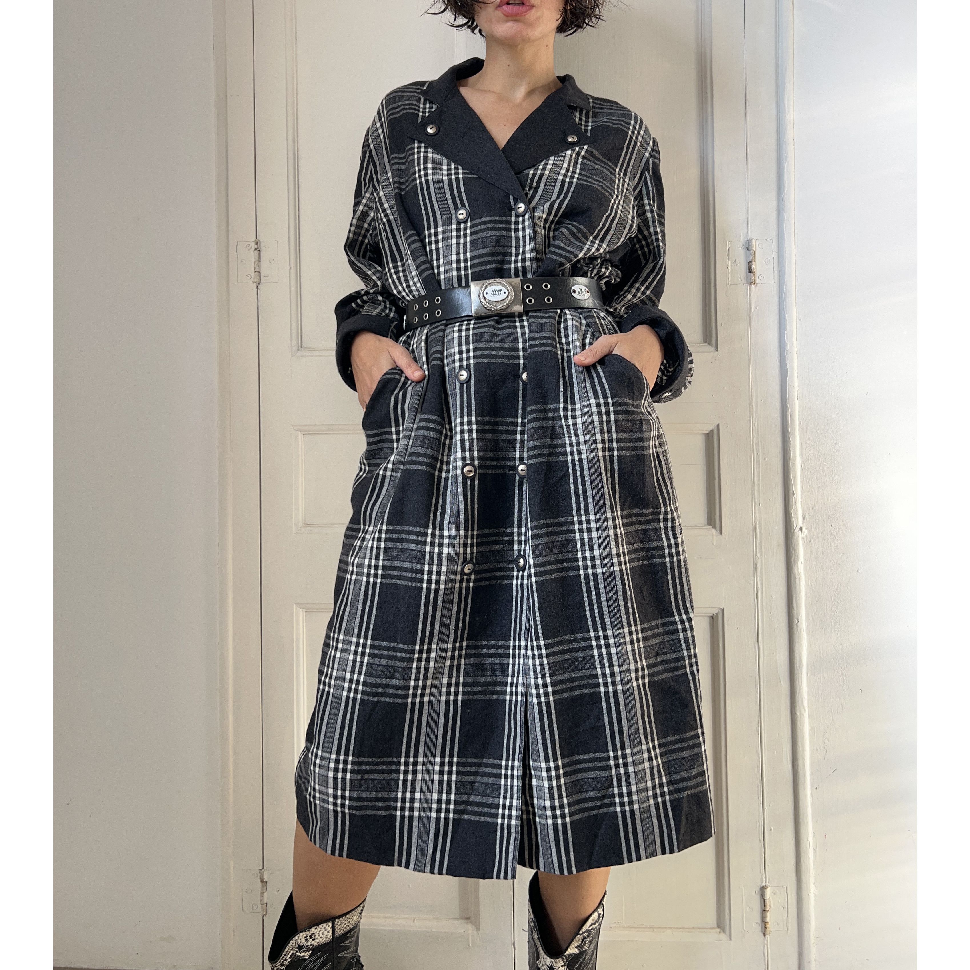 Vintage Vintage 80s Wool Plaid Double Breasted Midi Dress Size XL / US 12-14 / IT 48-50 - 6 Thumbnail