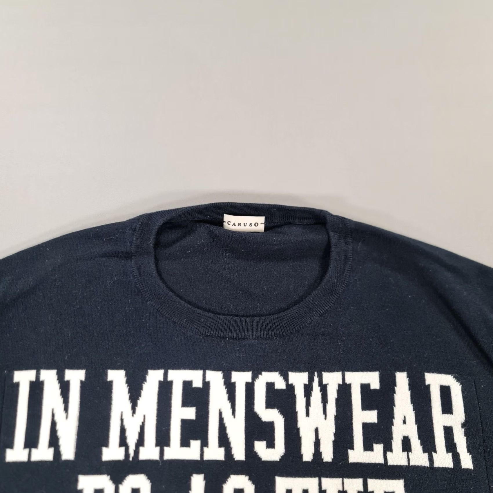 Caruso Caruso Mens Jumper Navy Blue Large 42 Fine Knit Cotton Pullover Size US L / EU 52-54 / 3 - 2 Thumbnail