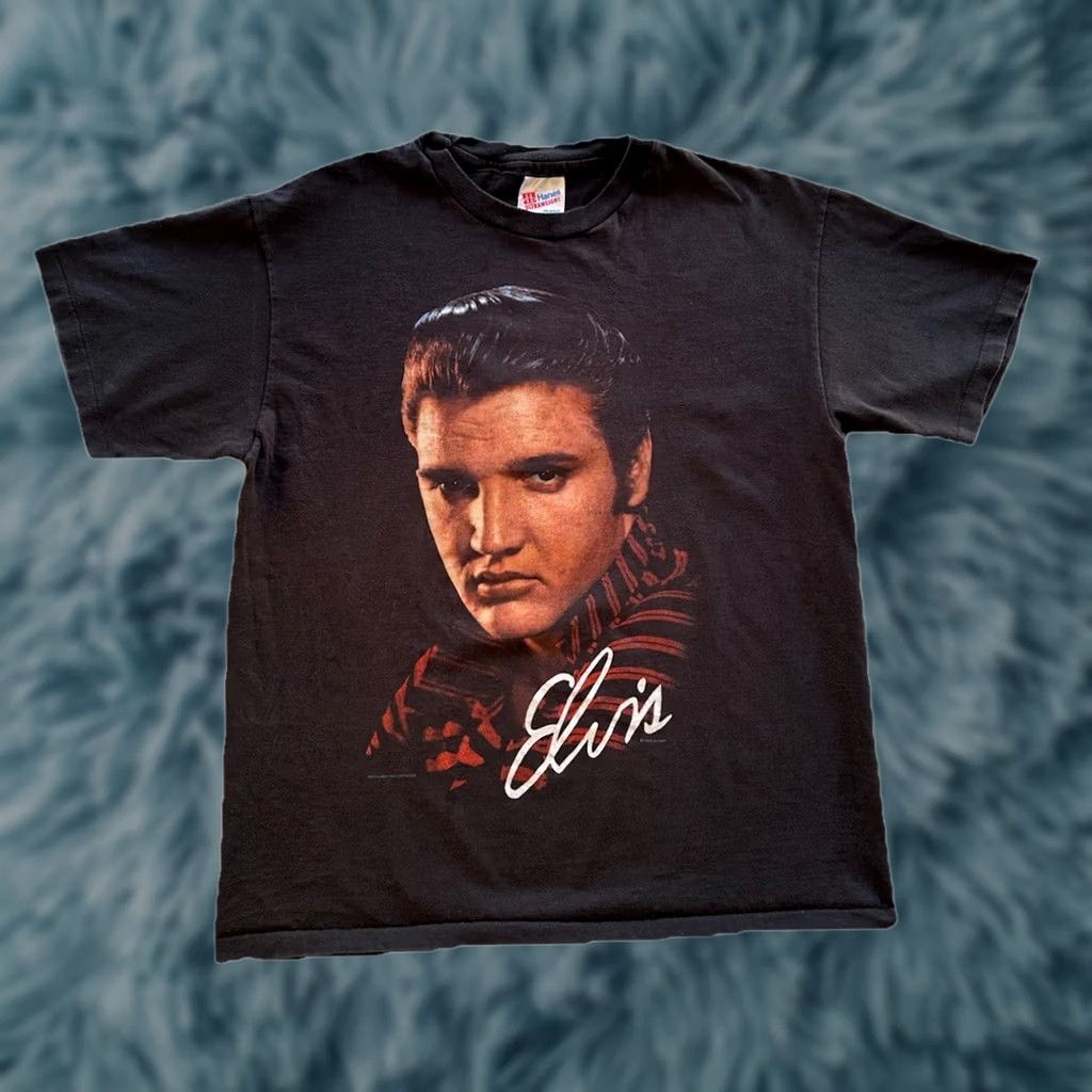 Hanes VINTAGE Elvis Presley Black T Shirt Hanes XL Single Stitch 1990s Band Logo Rock Mens Size US XL / EU 56 / 4 - 1 Thumbnail