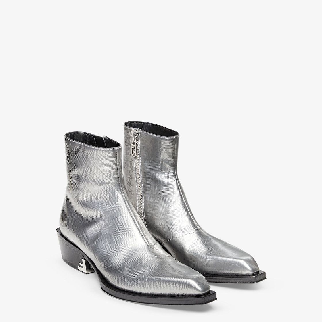 Fendi o1s1wg111224 Metallic Leather Stacked Heel Ankle Boots Size US 13 / EU 46 - 4 Thumbnail