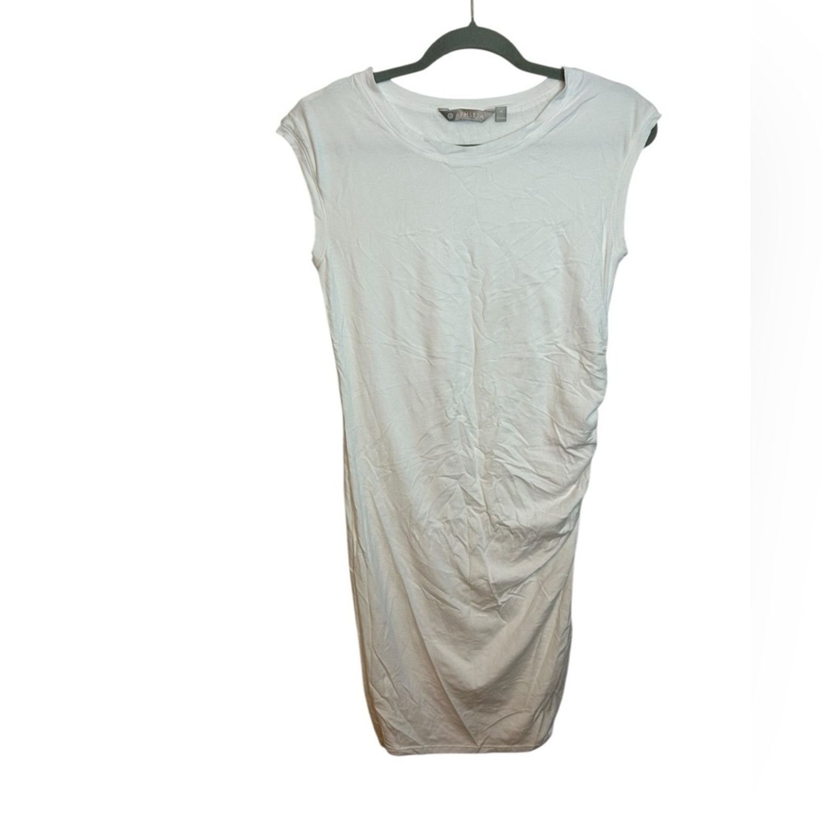 Athleta Athleta Care Free White Ruched Tee Dress Size M / US 6-8 / IT 42-44 - 1 Thumbnail