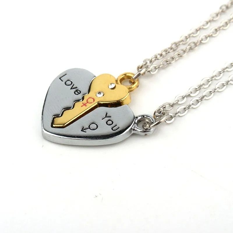 2 piece silver Pattern key Necklace