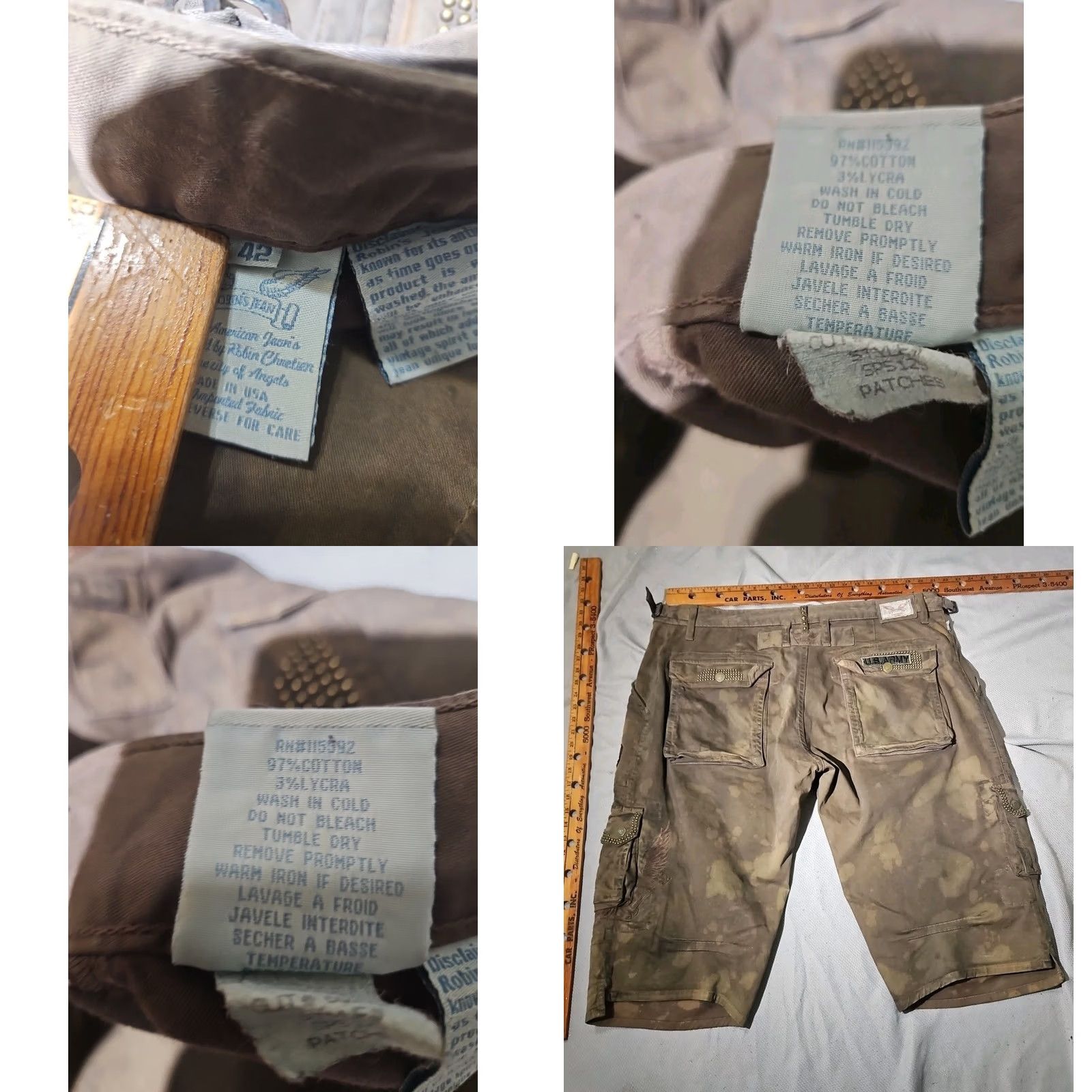 Vintage Vtg Robins Jeans Shorts Mens 42 Green Military Patches Khaki Baggy Studded Cargo Size US 42 / EU 58 - 10 Thumbnail
