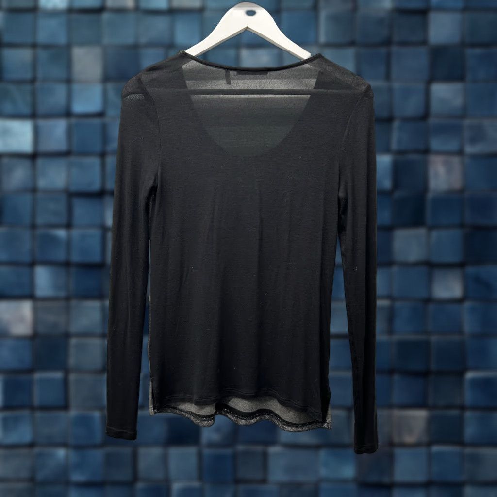 Vintage ThreeDots Blouse Women XS Knit Round Neck Long Sleeve Black/Gunmetal Stripe Pullover Classic Fit Casual All Seasons Size XS / US 0-2 / IT 36-38 - 1 Thumbnail