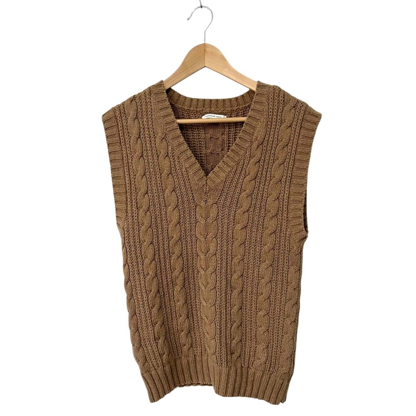 American Eagle Outfitters Womens Cable knit Sweater Vest Tan American Eagle Outfitters M Vest Sleeveless V-Neck Knit 100% Cotton Casual Preppy Size M / US 6-8 / IT 42-44 - 2 Thumbnail