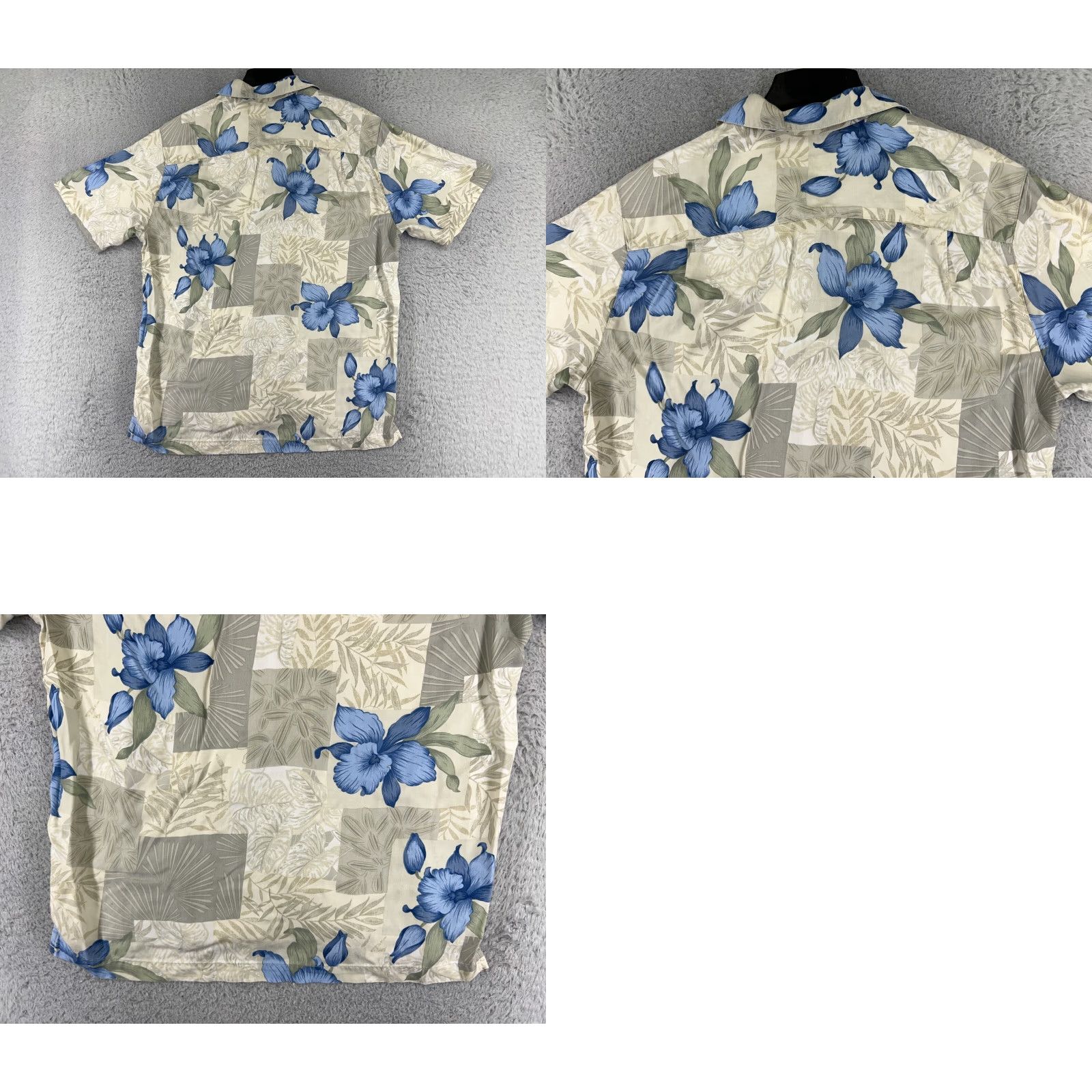 Vintage Caribbean Joe Shirt Adult Medium Beige Blue Floral Hawaiian 100% Rayon Button-Up Size US M / EU 48-50 / 2 - 9 Thumbnail