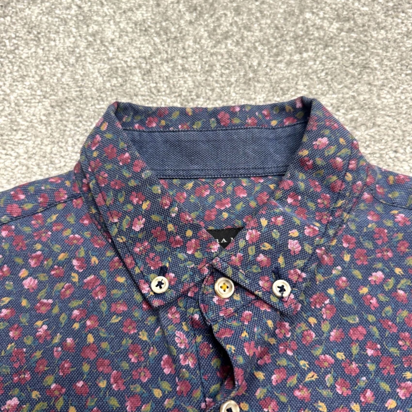 Zara Zara Regular Fit Button-Up Shirt Multicolor Floral Navy Blue Long Sleeve Men M Size US M / EU 48-50 / 2 - 3 Thumbnail