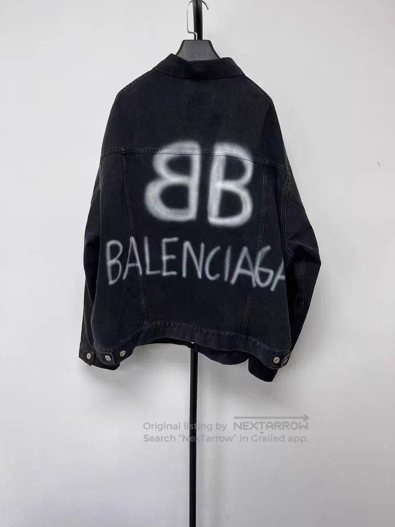 Balenciaga Balenciaga Spray Paint Effect Logo Denim Jacket | Grailed