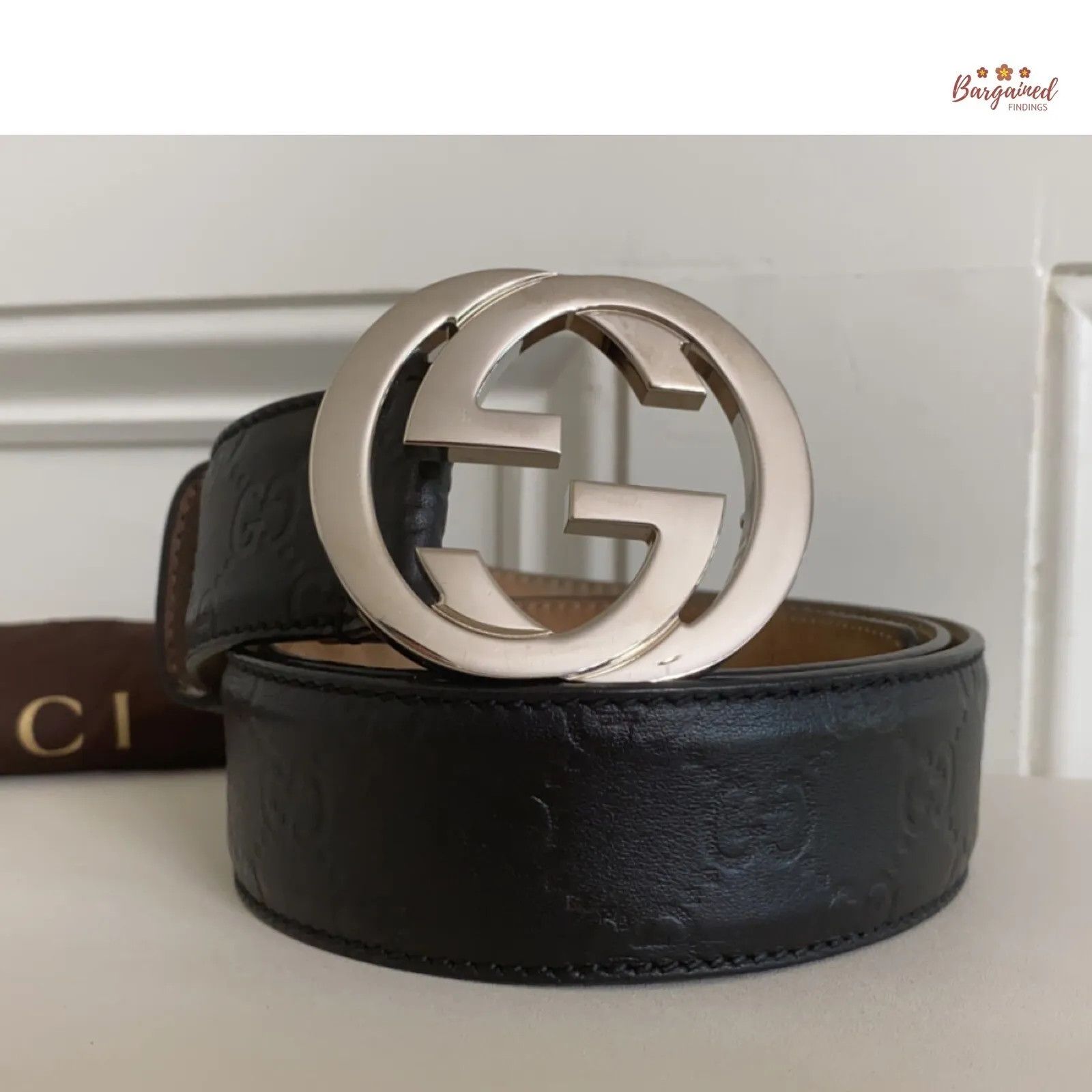 Gucci Gucci Black Guccissima Leather Silver Interlocking G Belt Size 34 - 1 Thumbnail