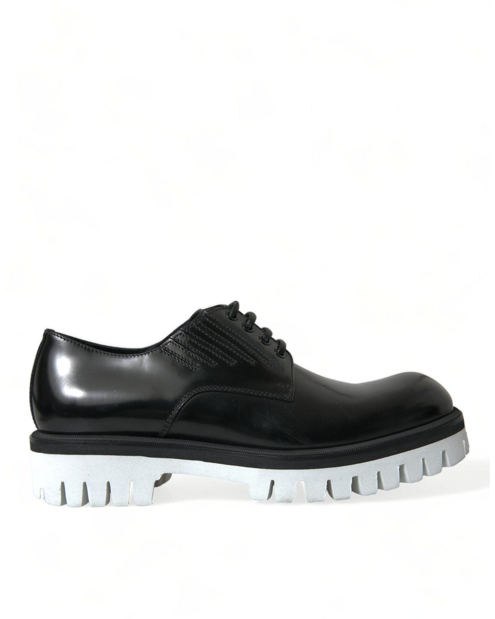 image of Dolce Gabbana Leather Lace Up Derby Dress Shoes in Black/White, Men's (Size 10)