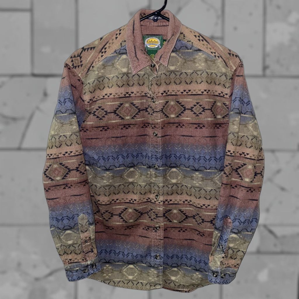 Vintage Cabela’s Shirt Womens Long Sleeve Button-Front Geometric Print Brown Size M Regular Womens Size M / US 6-8 / IT 42-44 - 1 Thumbnail