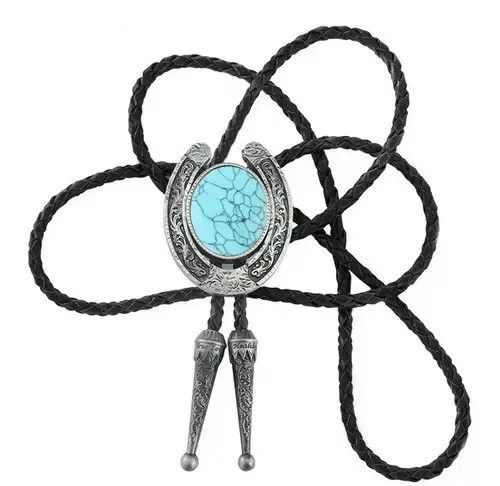 Other Western Horseshoe Agate Turquoise Leather Rope bolo tie Size ONE SIZE - 2 Thumbnail