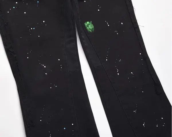 Japanese Brand VIBE Splattered Paint Wide Leg Flare Black Denim Jeans Size US 34 / EU 50 - 5 Thumbnail