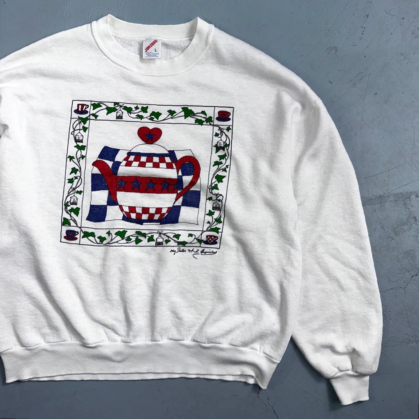 Jerzees VINTAGE Jerzees Sweatshirt Crew Neck L White 90s Autumn Fall Halloween College Sports Mens Large Graphic Print Size US L / EU 52-54 / 3 - 2 Thumbnail