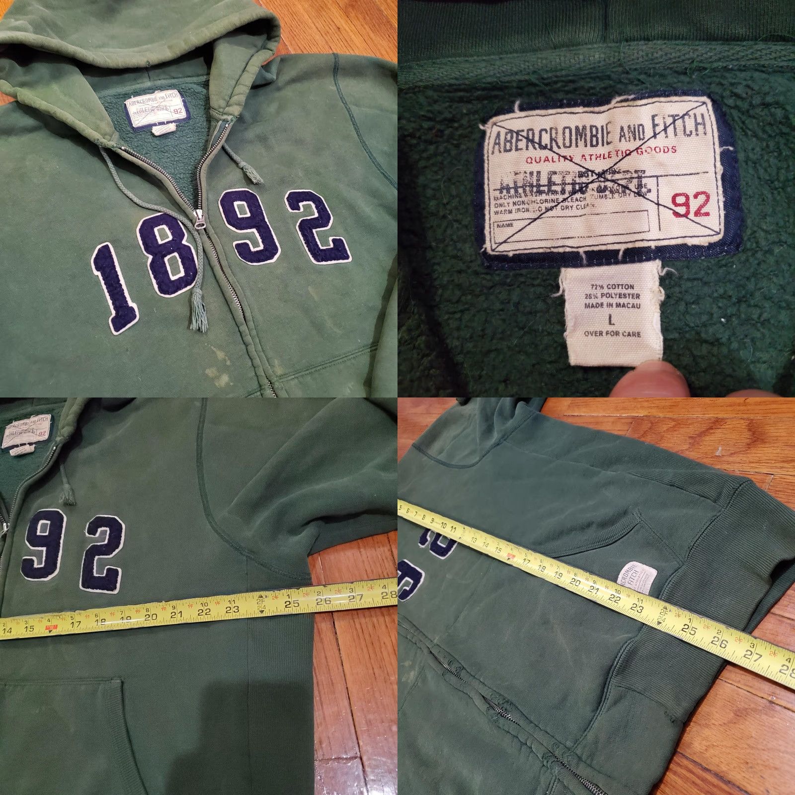 Abercrombie & Fitch VINTAGE Abercrombie & Fitch Hoodie Mens L Green Full Zip Fleece Lined 1892 Graphic Print Size US L / EU 52-54 / 3 - 8 Thumbnail