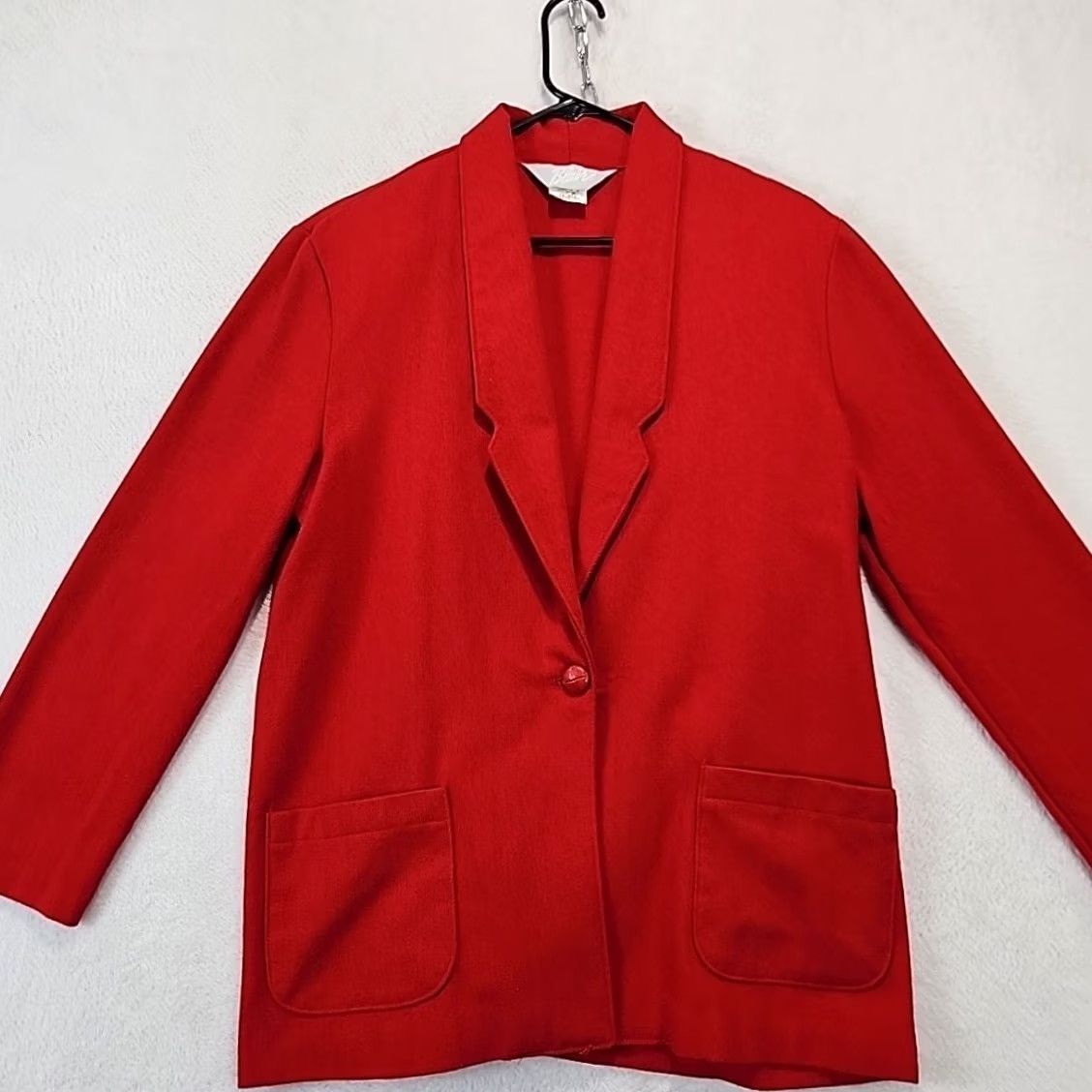 Blair VINTAGE Blair Red Blazer One-Button Womens Size 14 Wool Blend 80's Office Jacket Blazer Jacket Single-Breasted Notch Red Womens 14 Size XL / US 12-14 / IT 48-50 - 4 Thumbnail