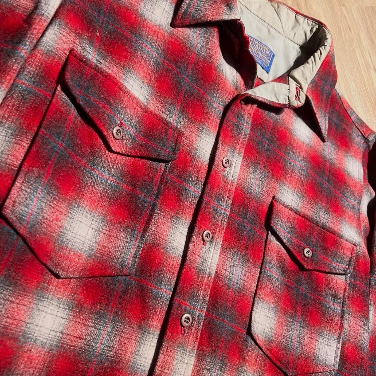 Pendleton Vintage 60s 70s Pendleton Board Shirt Red Shadow Plaid Wool Size US L / EU 52-54 / 3 - 6 Thumbnail
