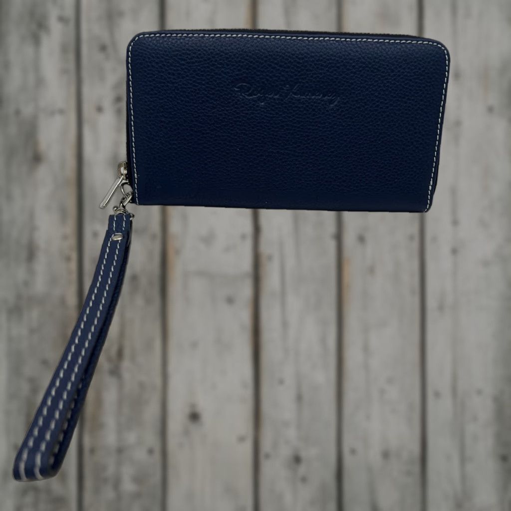Vintage Roger Ximenez Leather Wristlet Clutch Wallet Women One Size Airforce Blue Pebble Italian Stitch Size ONE SIZE - 1 Thumbnail