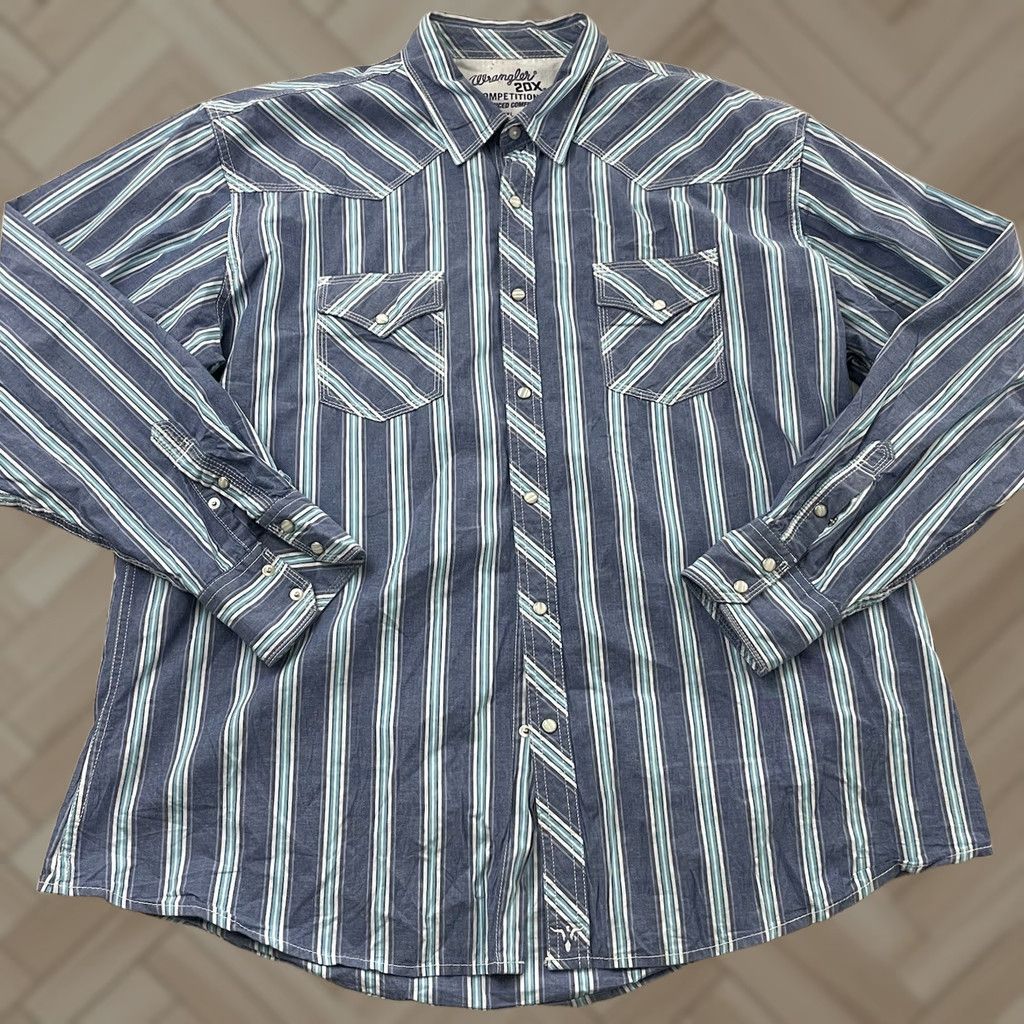 Wrangler Wrangler 20X Competition Long Sleeve Striped Snap Button Front Shirt Men's XXL Multicolor Button Pockets Western Cotton Size US XXL / EU 58 / 5 - 1 Thumbnail