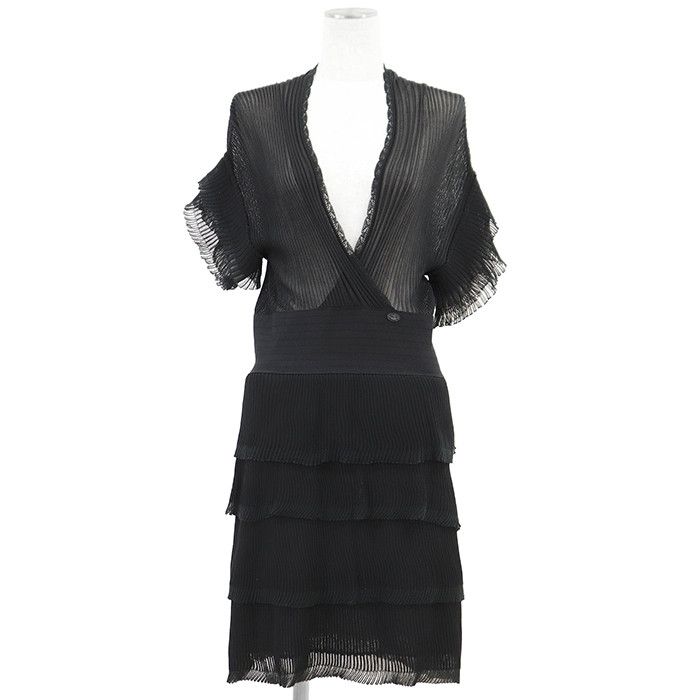 Chanel Chanel Chanel Rib Knit Tulle Pleated Dress Textile Dresses P30389 DUTY FREE for USA Size ONE SIZE - 1 Thumbnail