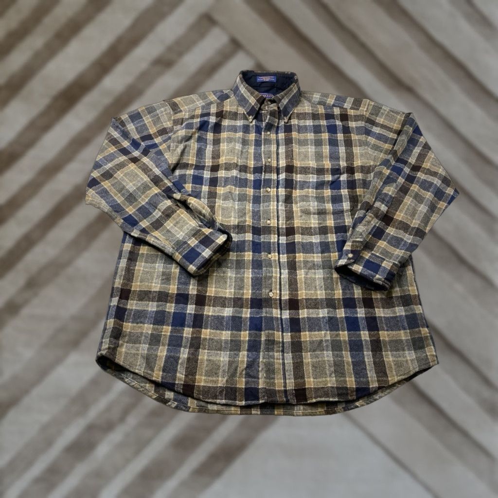 Pendleton Pendleton Button-Up Shirt 100% Virgin Wool Flannel Brown Blue Plaid Men’s L Multicolor Button-Front Collared Long Sleeve Regular Fit Men’s Shirt Size US L / EU 52-54 / 3 - 1 Thumbnail
