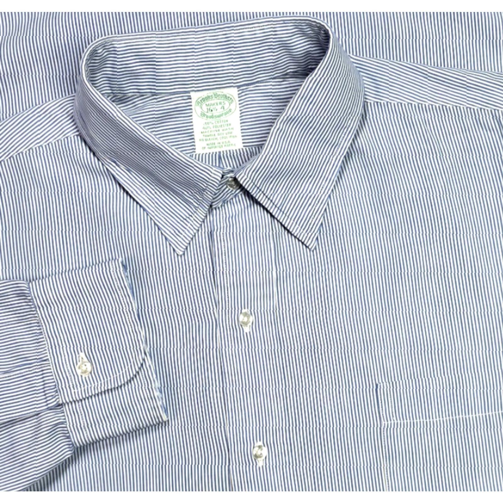 Brooks Brothers Vintage Brooks Brothers Shirt Mens 16.5-4 Blue Striped Brooksweave USA Button Up Shirt Size US XL / EU 56 / 4 - 2 Thumbnail