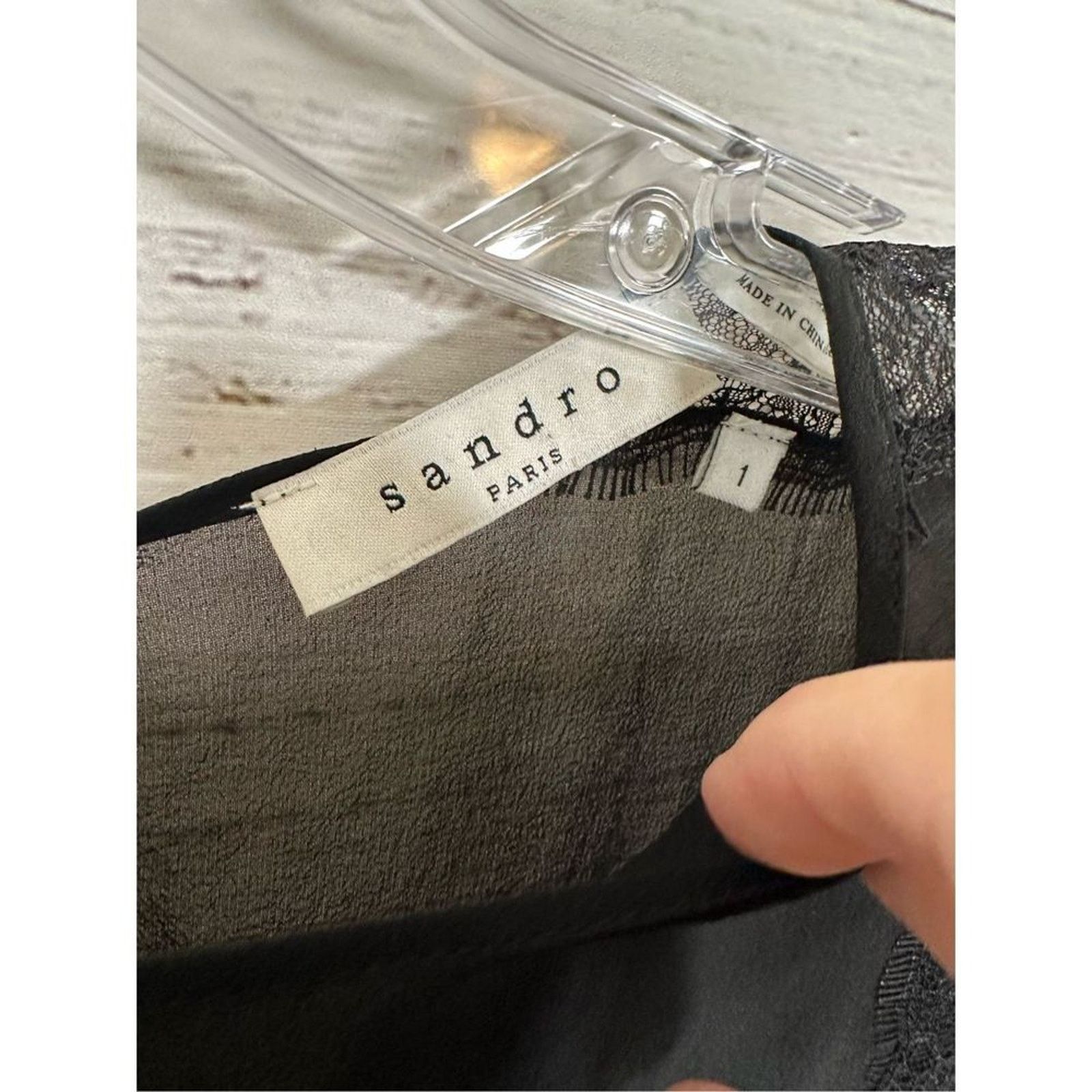 Sandro Sandro Paris Wool Cashmere Lace Accent Blouse Black, Small Size S / US 4 / IT 40 - 3 Thumbnail