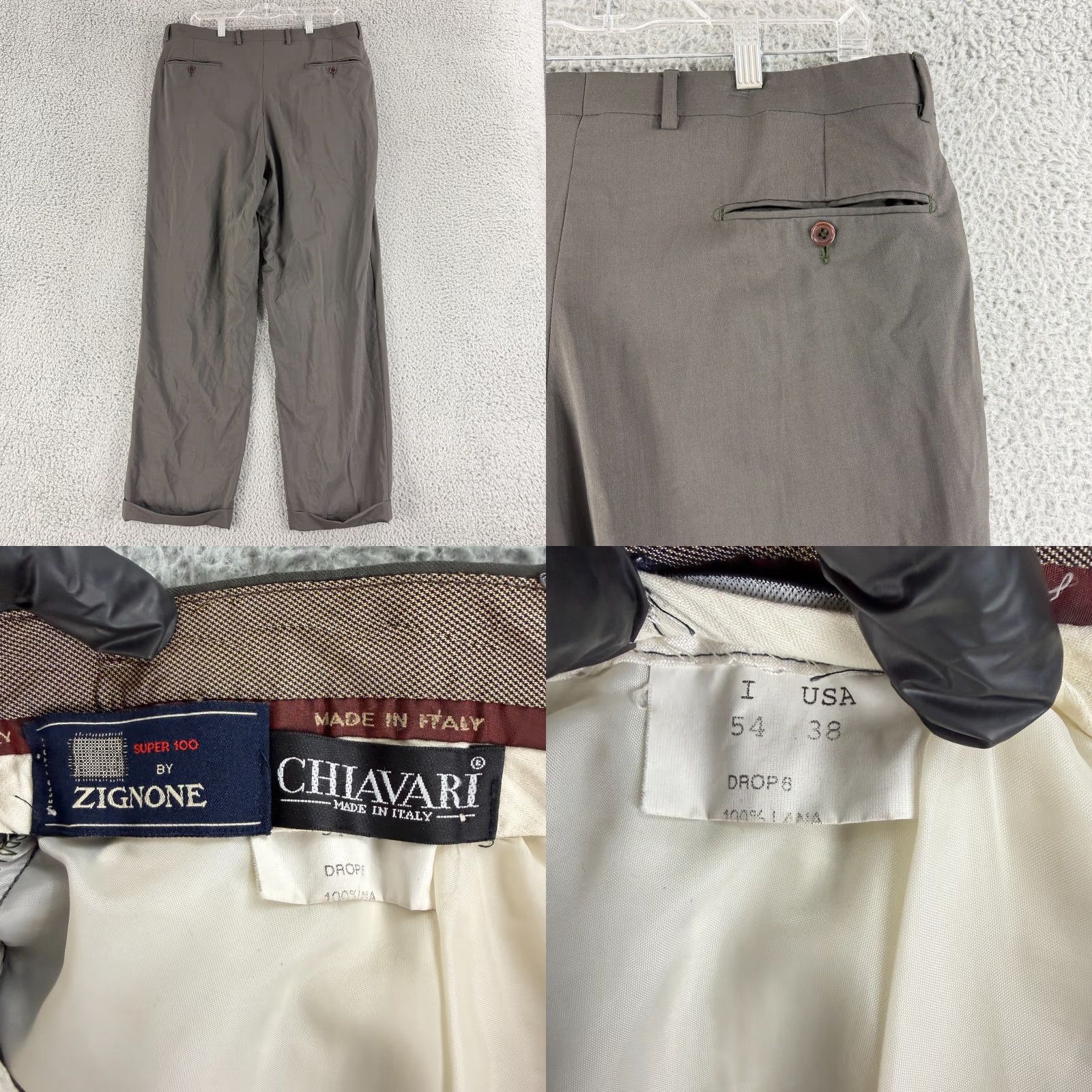 Vintage Chiavari Zignone Dress Pants Mens Size 38 Green Pleated 100% Wool Made in Italy Size US 38 / EU 54 - 9 Thumbnail