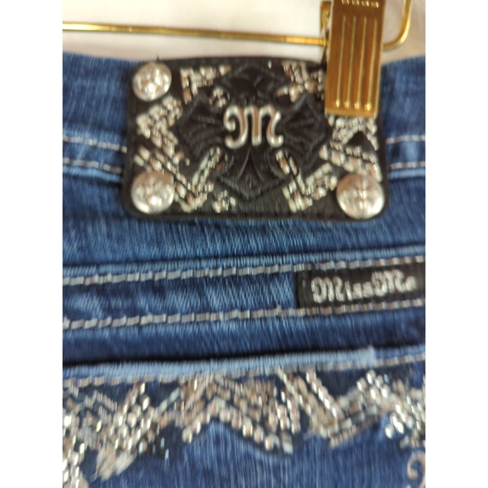 Miss Me Miss Me Jeans Womens Bootcut Mid Rise Dark Wash Rhinestone 5-Pocket Denim 29 Blue Womens Jeans Size 29" - 7 Thumbnail