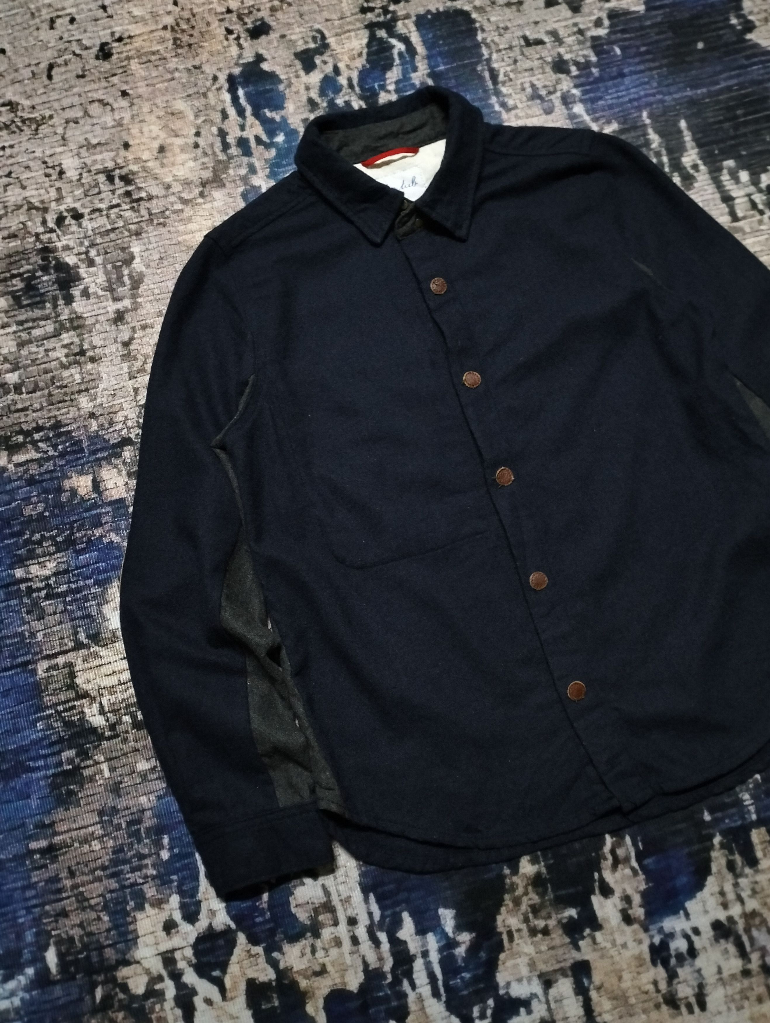 Japanese Brand Clip.Tab Marine Peche Wool Shirt Button Down Leather Part Size US S / EU 44-46 / 1 - 6 Thumbnail