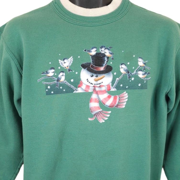 Vintage VINTAGE Morning Sun Snowman Sweatshirt Womens Size Medium Green 90s Birds Snow Christmas Mens? Womens Size M / US 6-8 / IT 42-44 - 2 Thumbnail