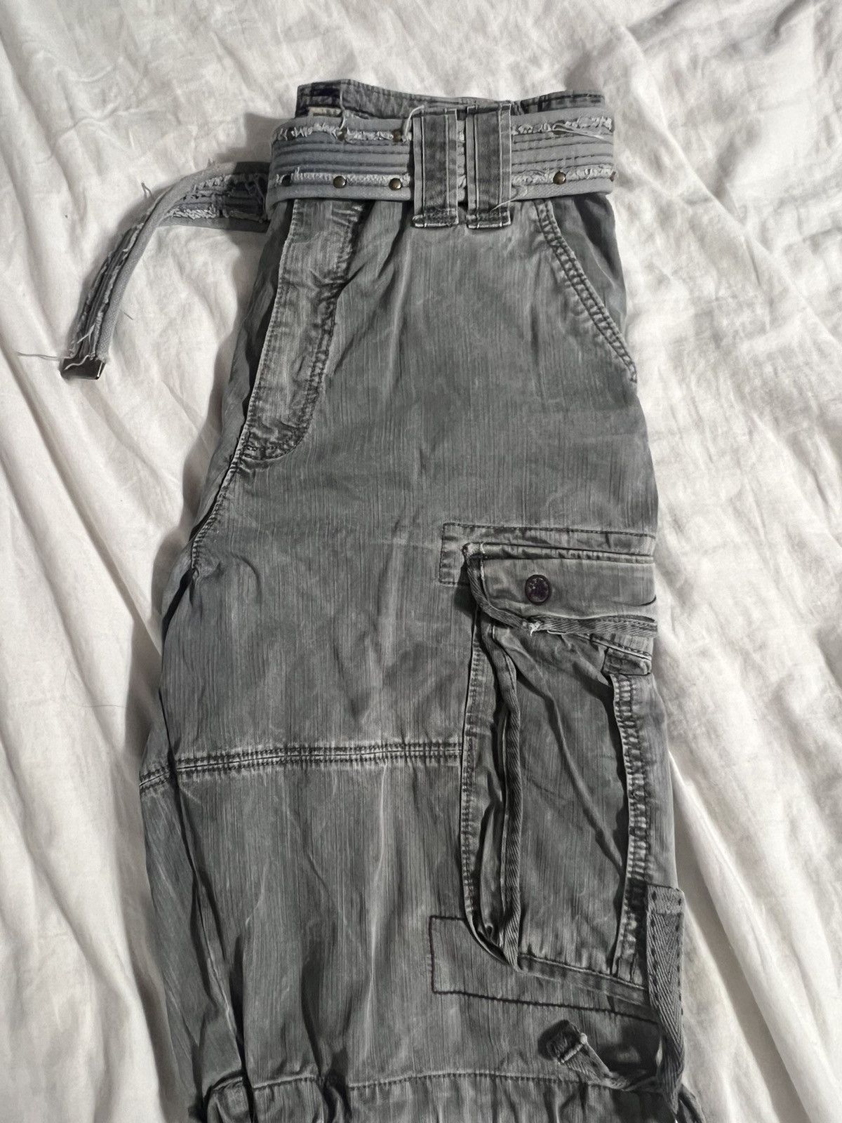 Vintage Japanese Grey Distressed Cargo Utility Shorts