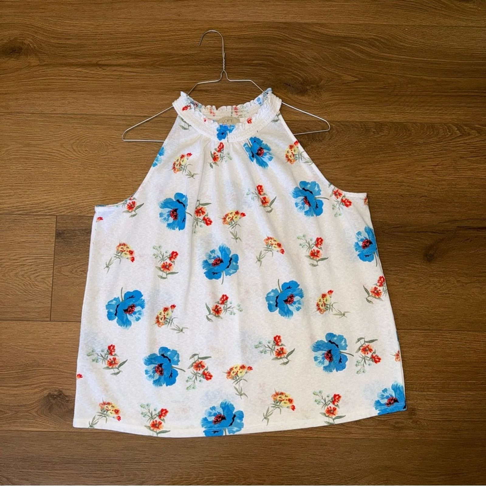 Loft Loft Halter Tank White and Blue Floral Print Size Large Size L / US 10 / IT 46 - 1 Thumbnail