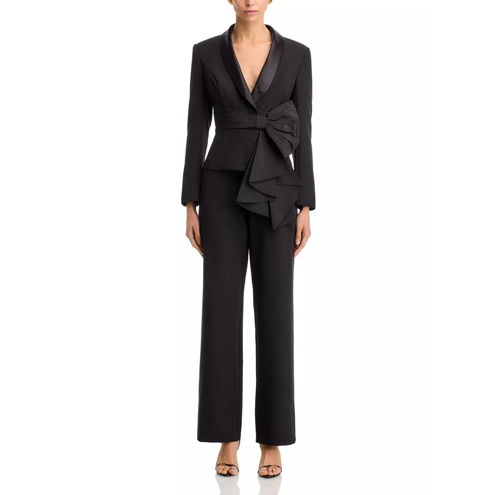 Other Aidan Mattox Women's Black Bow Trim Jumpsuit Size 12 Size 34" / US 12 / IT 48 - 5 Thumbnail