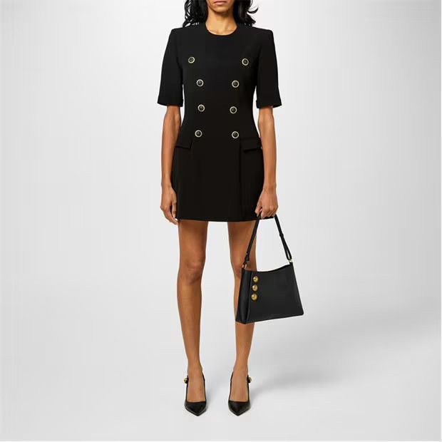 Balmain o1g2r1mq0924 Buttoned Crepe Dress in Noir Size XS / US 0-2 / IT 36-38 - 6 Thumbnail
