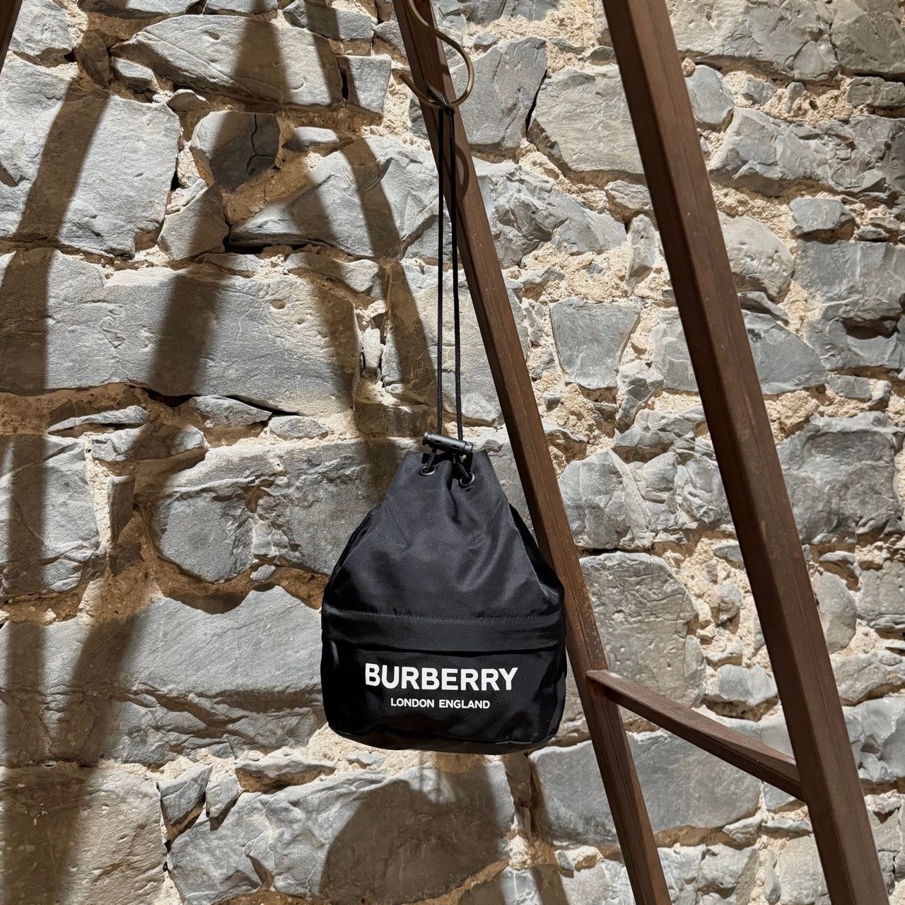 Burberry Burberry Black Nylon Phoebe Drawstring Mini Bucket Pouch Size ONE SIZE - 13 Thumbnail