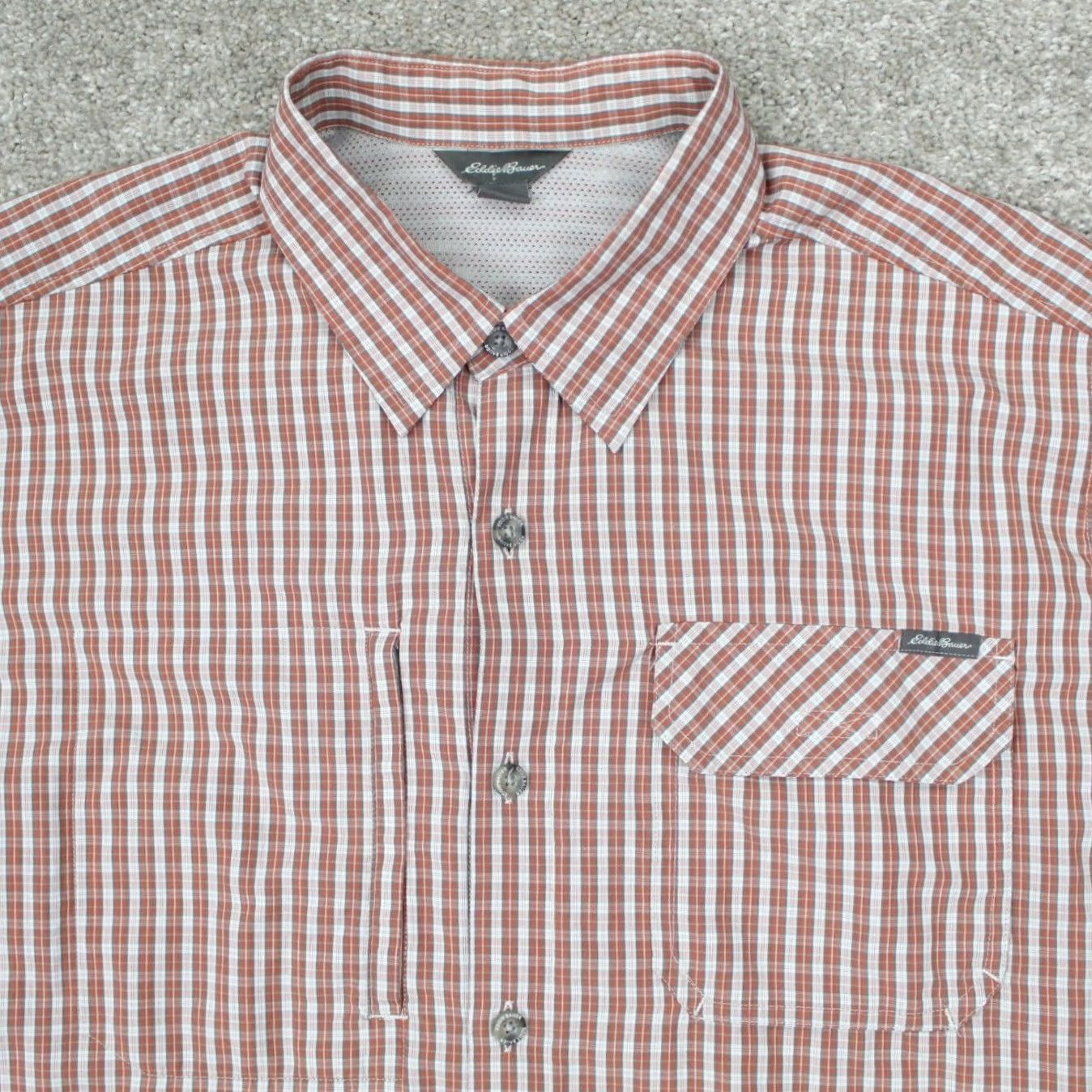Eddie Bauer Eddie Bauer Button-Up Shirt Mens Large Orange/Gray Plaid S/S Cotton/Polyester Travex Casual Size US L / EU 52-54 / 3 - 2 Thumbnail