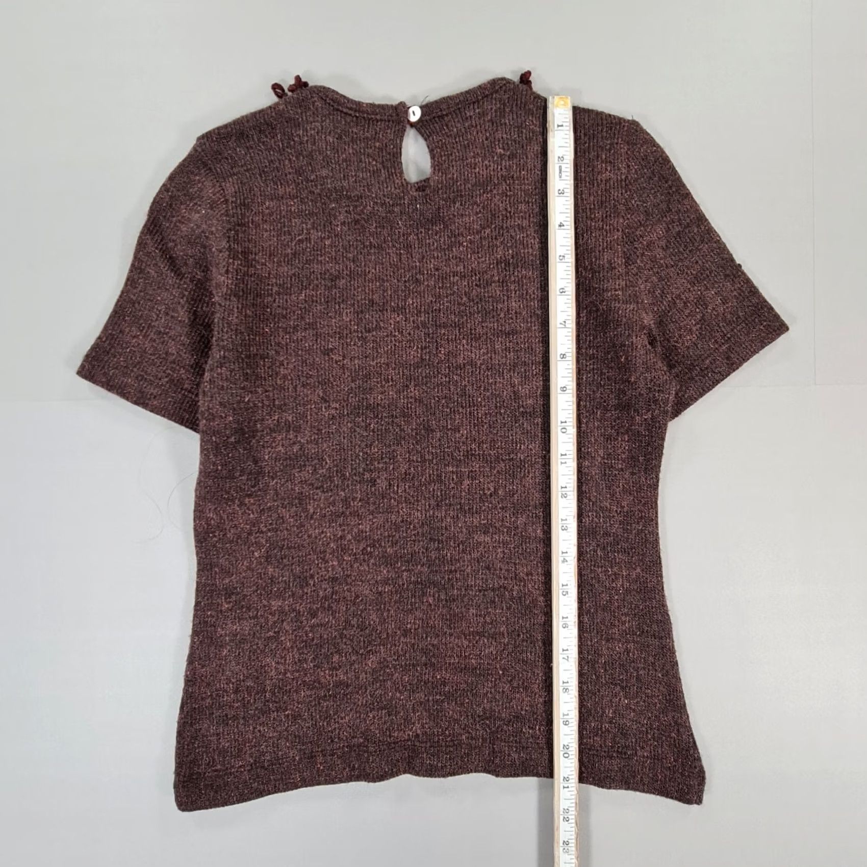 Vintage Serena Womens Jumper Burgundy Red IT 44 Short Sleeve Angora Wool Round Neck Pullover Knit Casual Womens Size M / US 6-8 / IT 42-44 - 5 Thumbnail