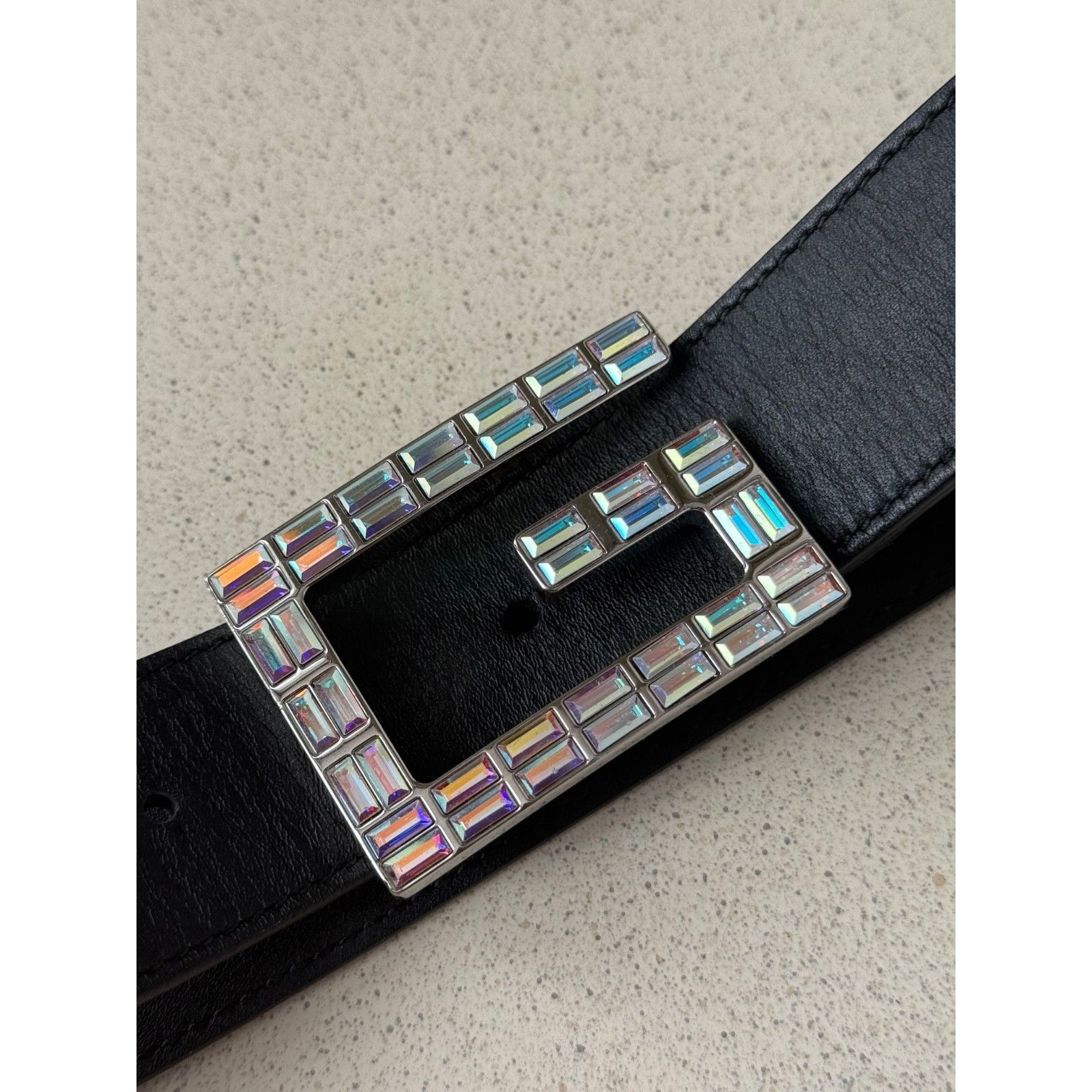 Gucci Gucci Crystal Embellished Black Leather G Buckle Belt 90/36 Size 36 - 3 Thumbnail
