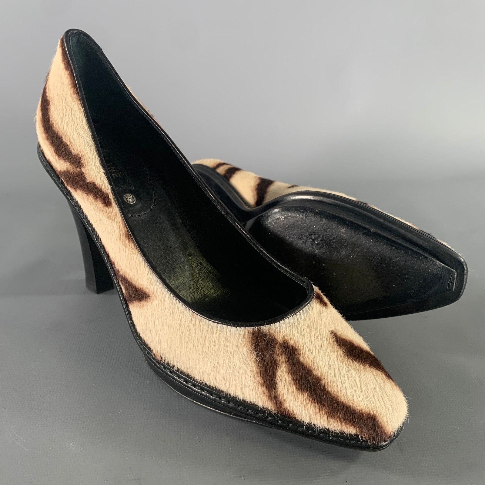 Celine CELINE Cream Brown Animal Print Calf hair Pointed Toe Pumps Size US 7 / IT 37 - 5 Thumbnail
