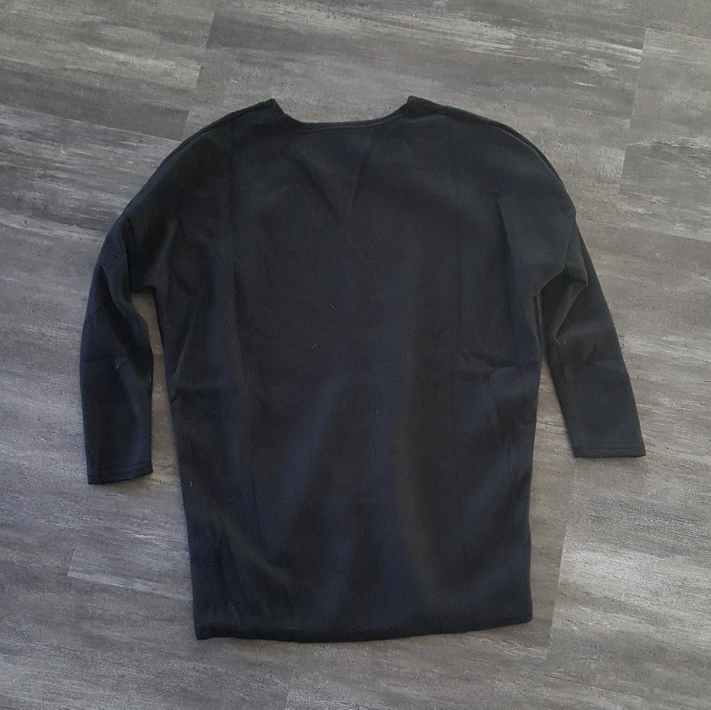 Designer Black Fleece Sweater Vneck Long Sleeve Size M / US 6-8 / IT 42-44 - 4 Thumbnail