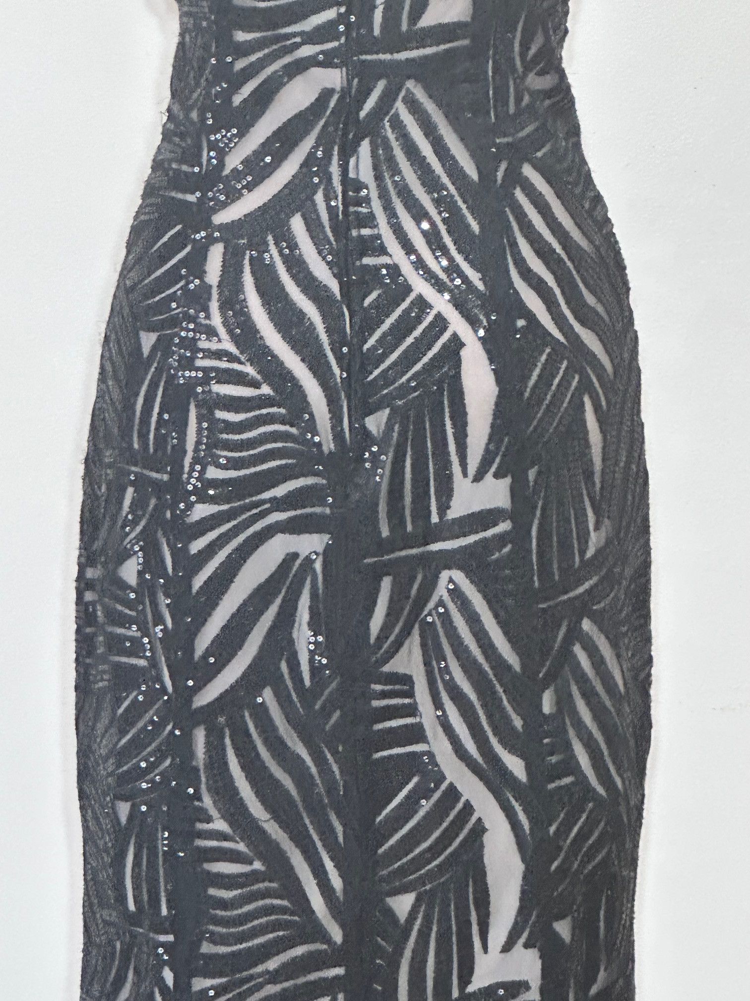 Vintage Trixxi Black Sequin Wavy Design Square Neckline Gown Size L / US 10 / IT 46 - 5 Thumbnail