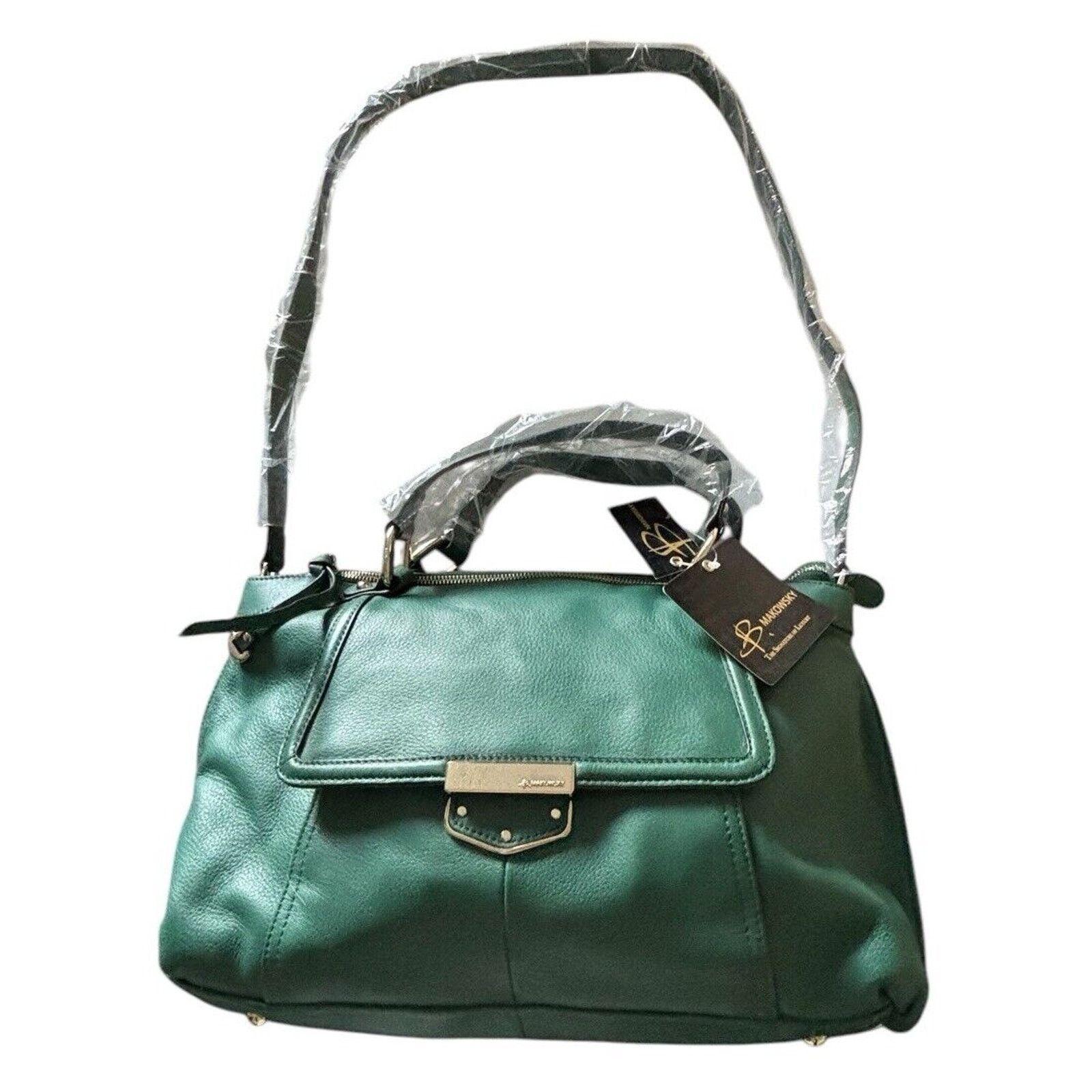 B Makowsky Green Lombard Crossbody Bag Leather MSRP $298