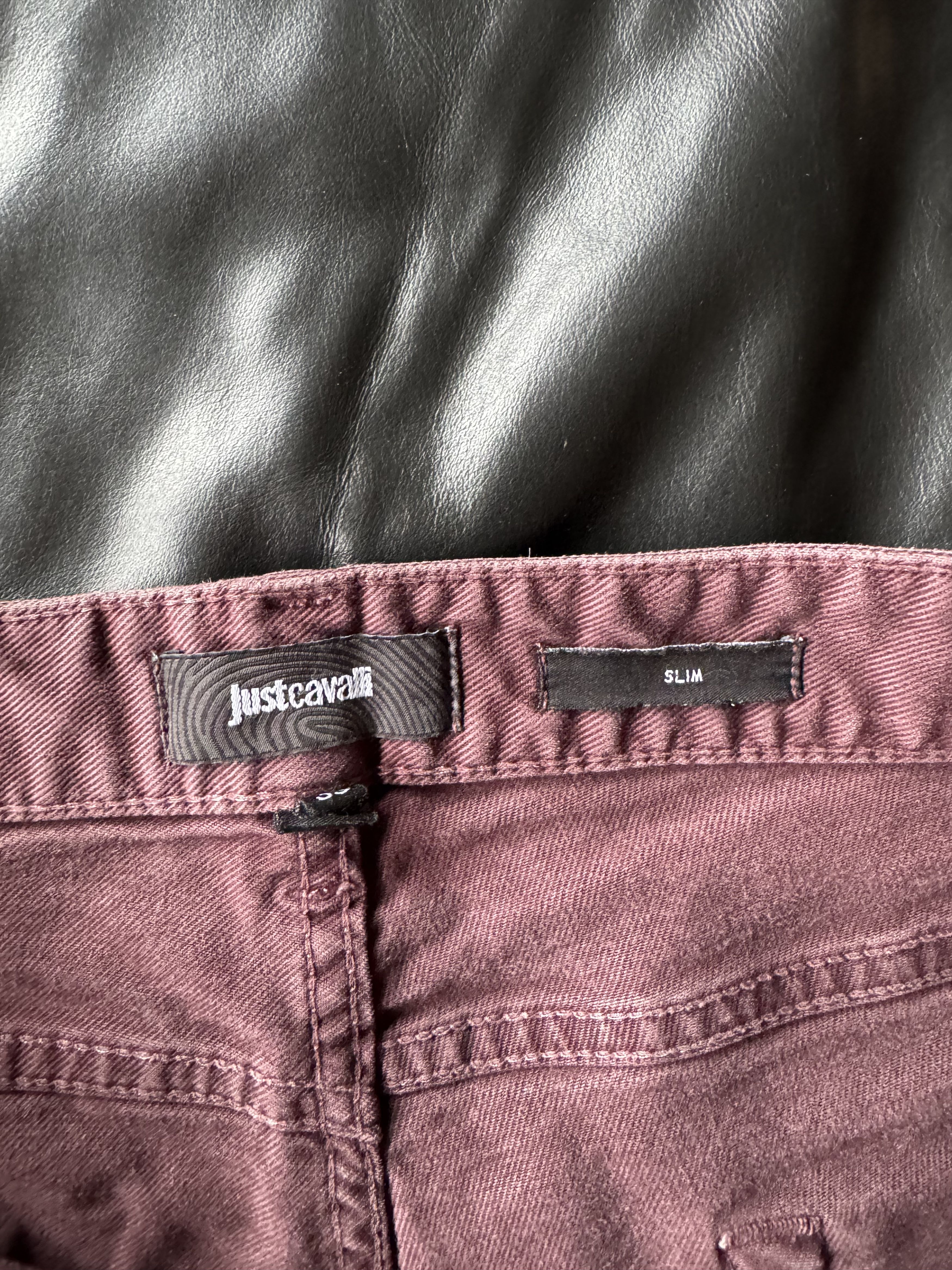 Just Cavalli Burgundy Distressed Slim Jeans Size US 33 - 19 Thumbnail