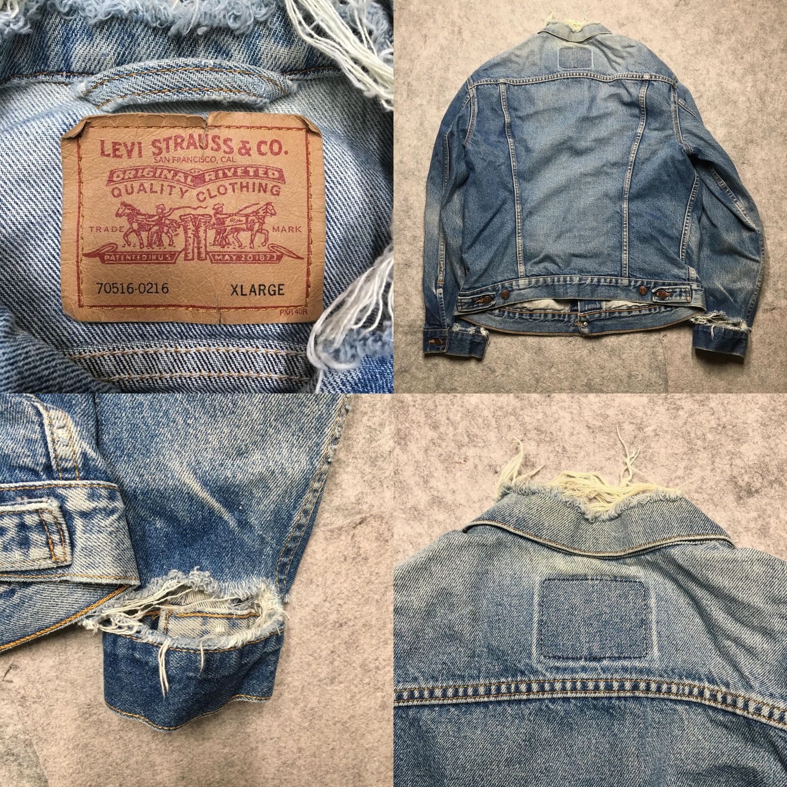 Levi's VINTAGE Levi's Jacket Mens XL Blue Denim Trucker Kona Hawaii Patch Distressed 90s Harley Biker Vintage Panama City Hawaii Patch Crew? Size US XL / EU 56 / 4 - 8 Thumbnail